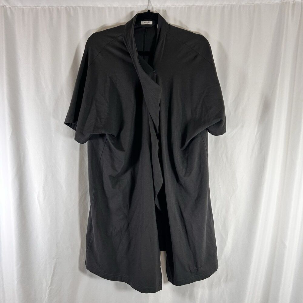 Pure Jill Cardigan Womens 1X Grey Snap Close Short Sleeve Stretch Pima Cotton Bl
